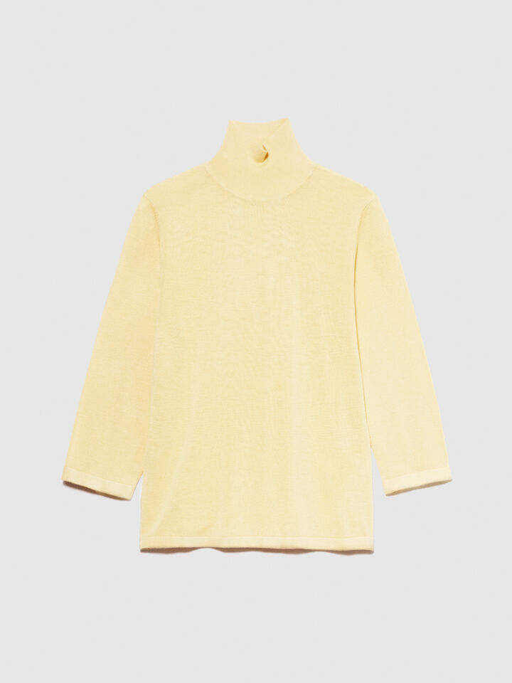 Turtleneck in silk blend - women's high neck sweaters - Yellow | Sisley image number 6